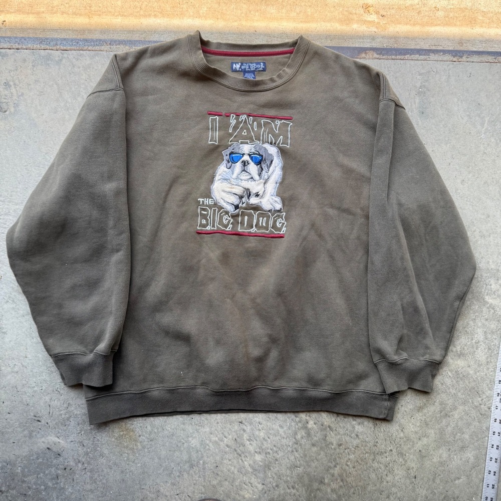 Big Dogs I Am The Big Dog Graphic Sweatshirt Olive Green XL Vintage Style